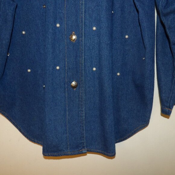 Vintage Pinky West Pearl & Studs Embellished Denim Shirt Sz L - Picture 4 of 6